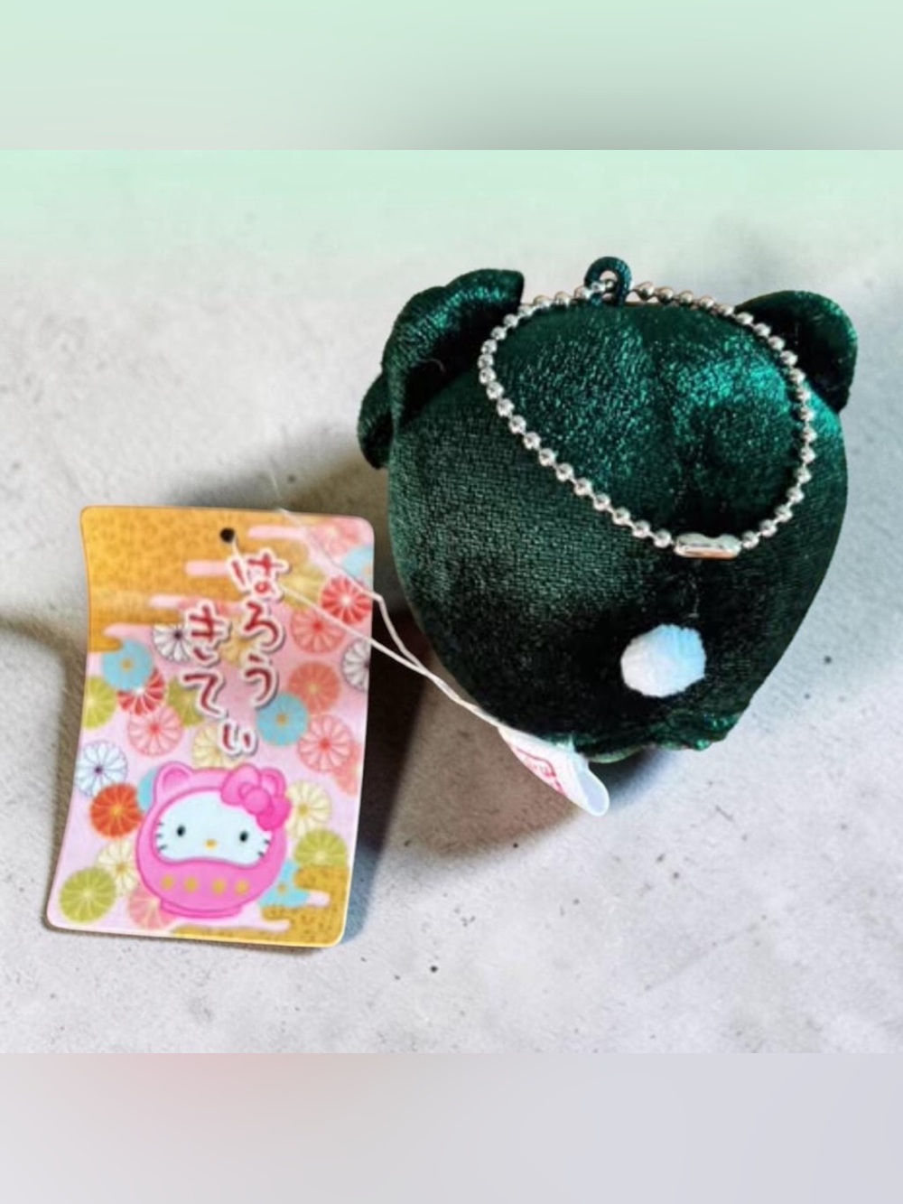 Hello Kitty Sanrio Japan Daruma Doll Plush Keychain Green NWT - Picture 2 of 4